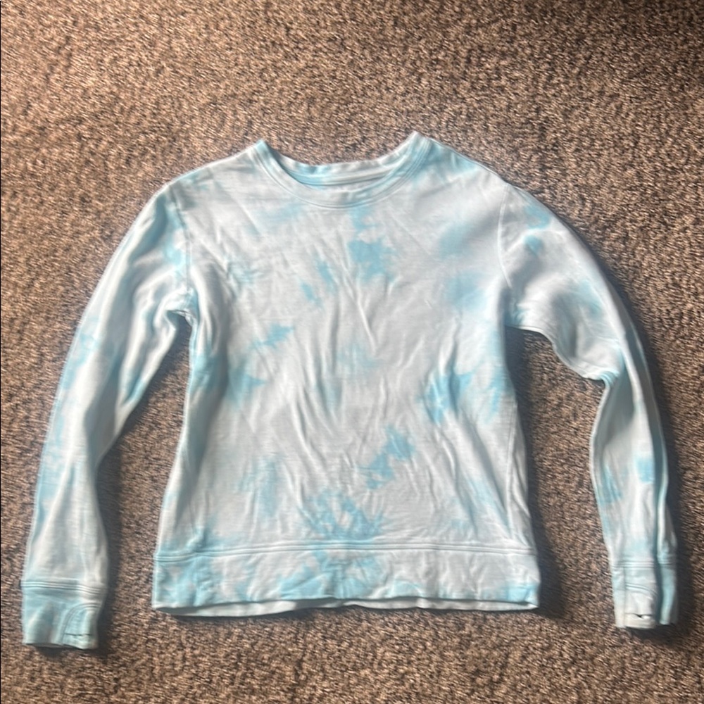 Athleta Girl Size 12 Blue Crewneck Tie Dye Sweater Soft Cotton Blend
